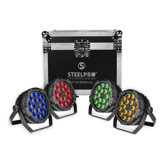 Kit De 4 Cañones Led Par 18x18w Rgbw+a Contra Agua Steelpro