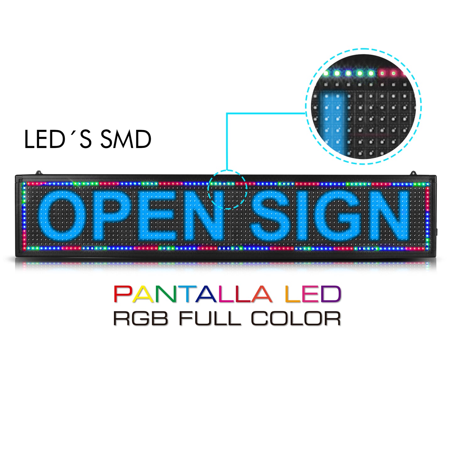 WF-ADV-FULL Letrero LED Programable RGB Full Color 100cm WiFi 16x96 LEDs 1536 LEDs 60 Efectos 3000 Caracteres Programación de Texto Publicidad Digital Pantalla LED para Negocio Steelpro