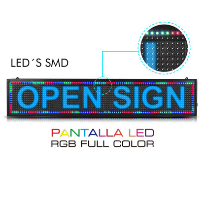 WF-ADV-FULL Letrero LED Programable RGB Full Color 100cm WiFi 16x96 LEDs 1536 LEDs 60 Efectos 3000 Caracteres Programación de Texto Publicidad Digital Pantalla LED para Negocio Steelpro