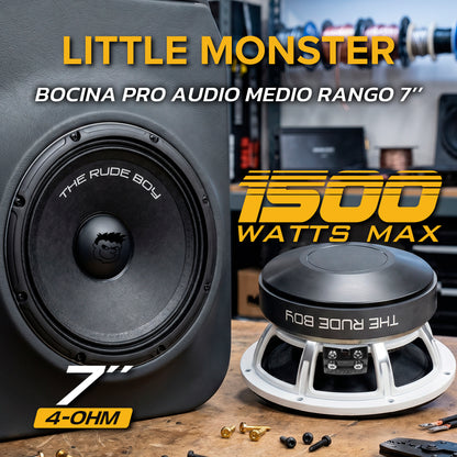 LITTLE MONSTER Par De Bocinas Medio Rango Pro Show Audio 7 2x600w Rms 2x1500w Max Bobina 1.75 Imán Ferrita 47 Oz Canasta Aluminio 96.5db USA MAFIA The Rude Boy by Steelpro