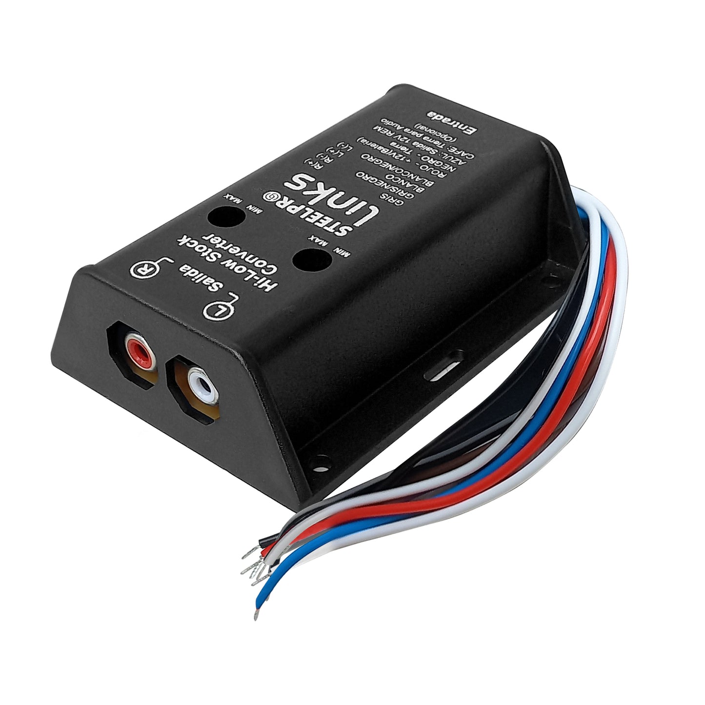 Convertidor Hi-Low 2 Canales RCA Steelpro LK-HL-2 / Cable Remoto / 12 voltios 50w CIRCUITO ISOLADO ACOPLADO Control de Nivel de Salida de Audio