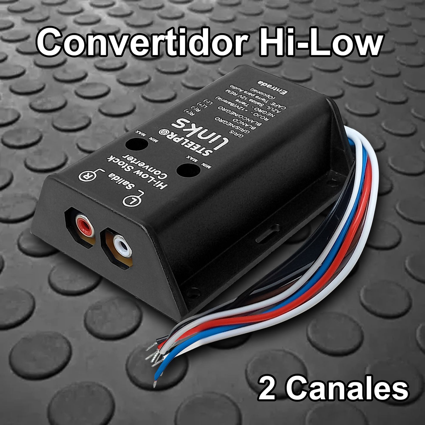 Convertidor Hi-Low 2 Canales RCA Steelpro LK-HL-2 / Cable Remoto / 12 voltios 50w CIRCUITO ISOLADO ACOPLADO Control de Nivel de Salida de Audio