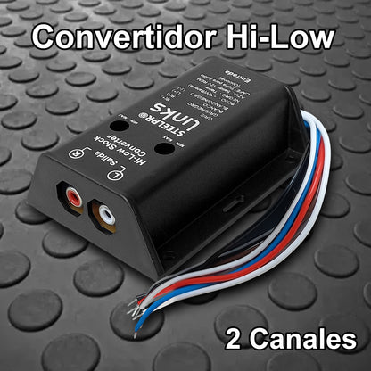 Convertidor Hi-Low 2 Canales RCA Steelpro LK-HL-2 / Cable Remoto / 12 voltios 50w CIRCUITO ISOLADO ACOPLADO Control de Nivel de Salida de Audio