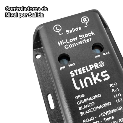 Convertidor Hi-Low 2 Canales RCA Steelpro LK-HL-2 / Cable Remoto / 12 voltios 50w CIRCUITO ISOLADO ACOPLADO Control de Nivel de Salida de Audio
