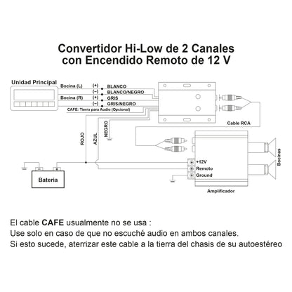 Convertidor Hi-Low 2 Canales RCA Steelpro LK-HL-2 / Cable Remoto / 12 voltios 50w CIRCUITO ISOLADO ACOPLADO Control de Nivel de Salida de Audio