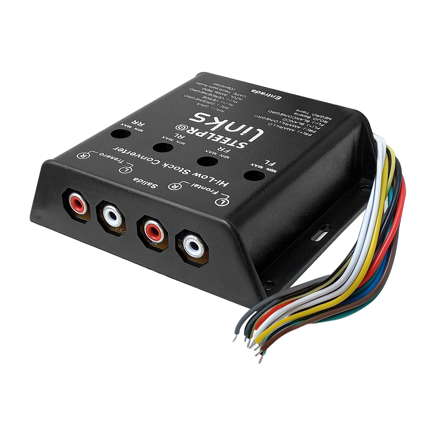 Convertidor Hi-Low 4 Canales RCA Steelpro LK-HL-4 / Cable Remoto / 12 voltios 50w CIRCUITO ISOLADO ACOPLADO Control de Nivel de Salida de Audio