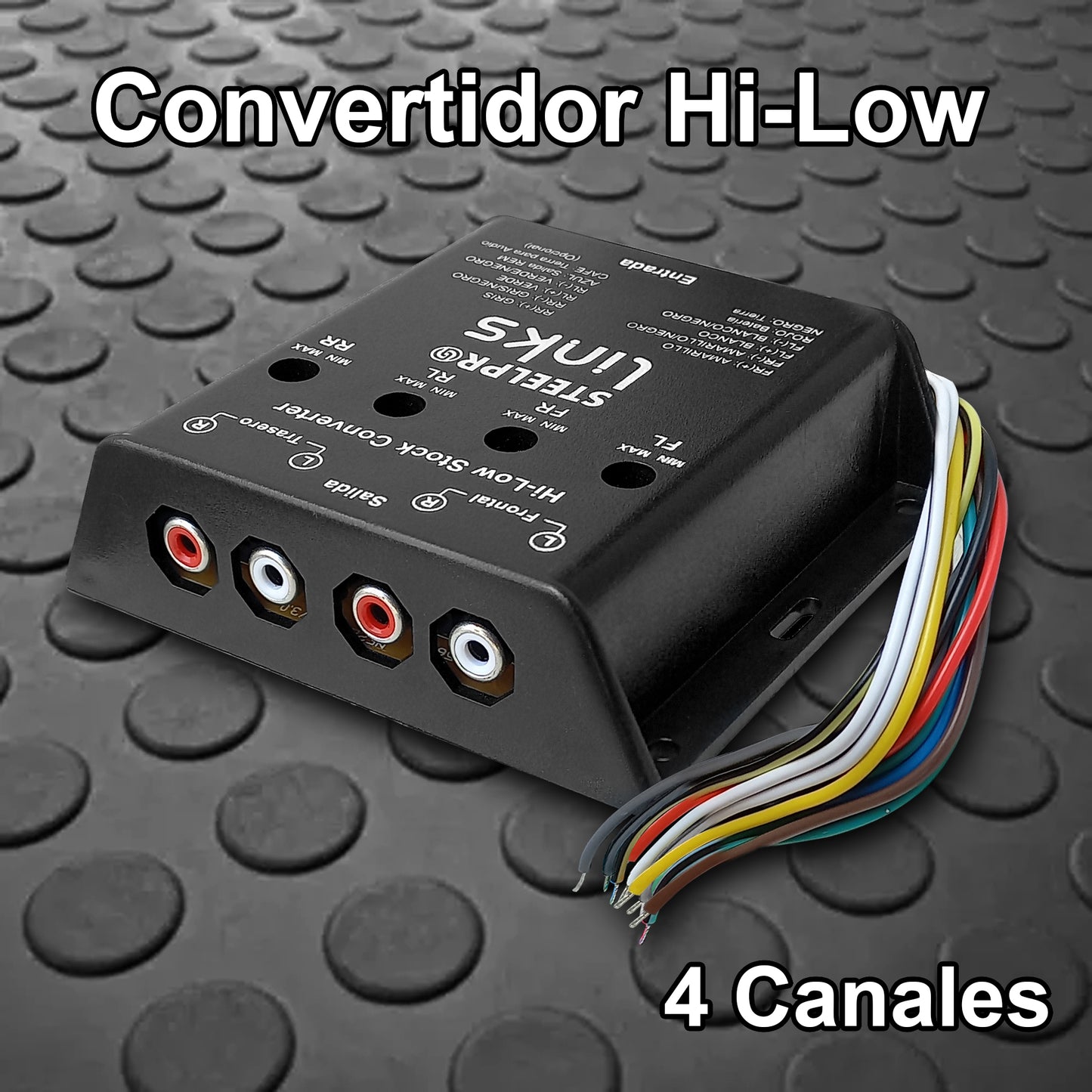 Convertidor Hi-Low 4 Canales RCA Steelpro LK-HL-4 / Cable Remoto / 12 voltios 50w CIRCUITO ISOLADO ACOPLADO Control de Nivel de Salida de Audio