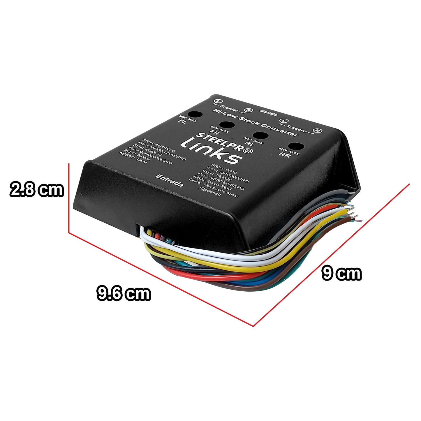 Convertidor Hi-Low 4 Canales RCA Steelpro LK-HL-4 / Cable Remoto / 12 voltios 50w CIRCUITO ISOLADO ACOPLADO Control de Nivel de Salida de Audio
