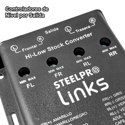 Convertidor Hi-Low 4 Canales RCA Steelpro LK-HL-4 / Cable Remoto / 12 voltios 50w CIRCUITO ISOLADO ACOPLADO Control de Nivel de Salida de Audio