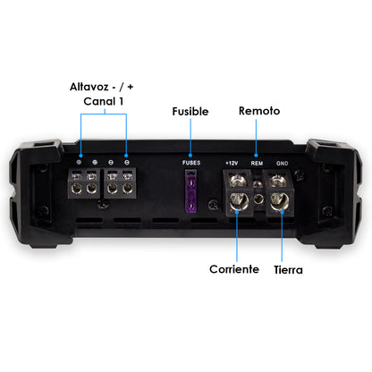 Amplificador  Nano 1200  Steelpro para Subwoofer  Monoblock Bass 1200W MAX 2  Ohm estable Alto Rendimiento Open Show, Crossover LPF/FULL, Bass Boost 12 dB, Fase Variable, Control de Bajos