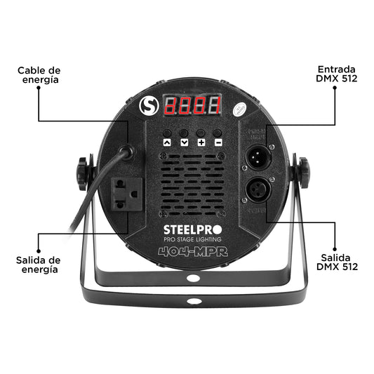 Cañón Wash 404-MPR RGB + Ámbar Full Color - 40 Leds x 3.20 Watts con 7 Canales DMX, Dimmer, Estrobo y Modos Audiorítmico / Automático (Compacto 0.90 Kg - 21.5 x 9 x 22.5 cm)