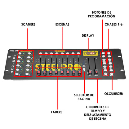 3000-DMX PRO-ONE Controlador Profesional DMX 192 Canales Steelpro