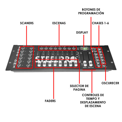 Controlador Dmx512 ,12 Escaners  , 192 Canales -  Steelpro