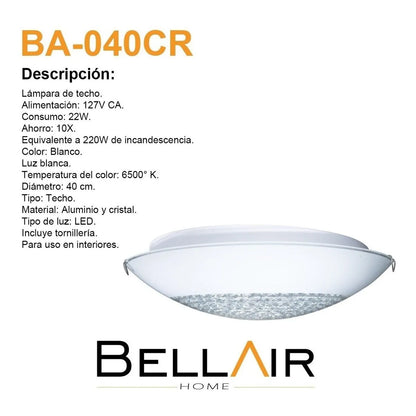 Lampara Techo Led 22w Foco Ahorrador Luz Blanca Cristal Color Blanco