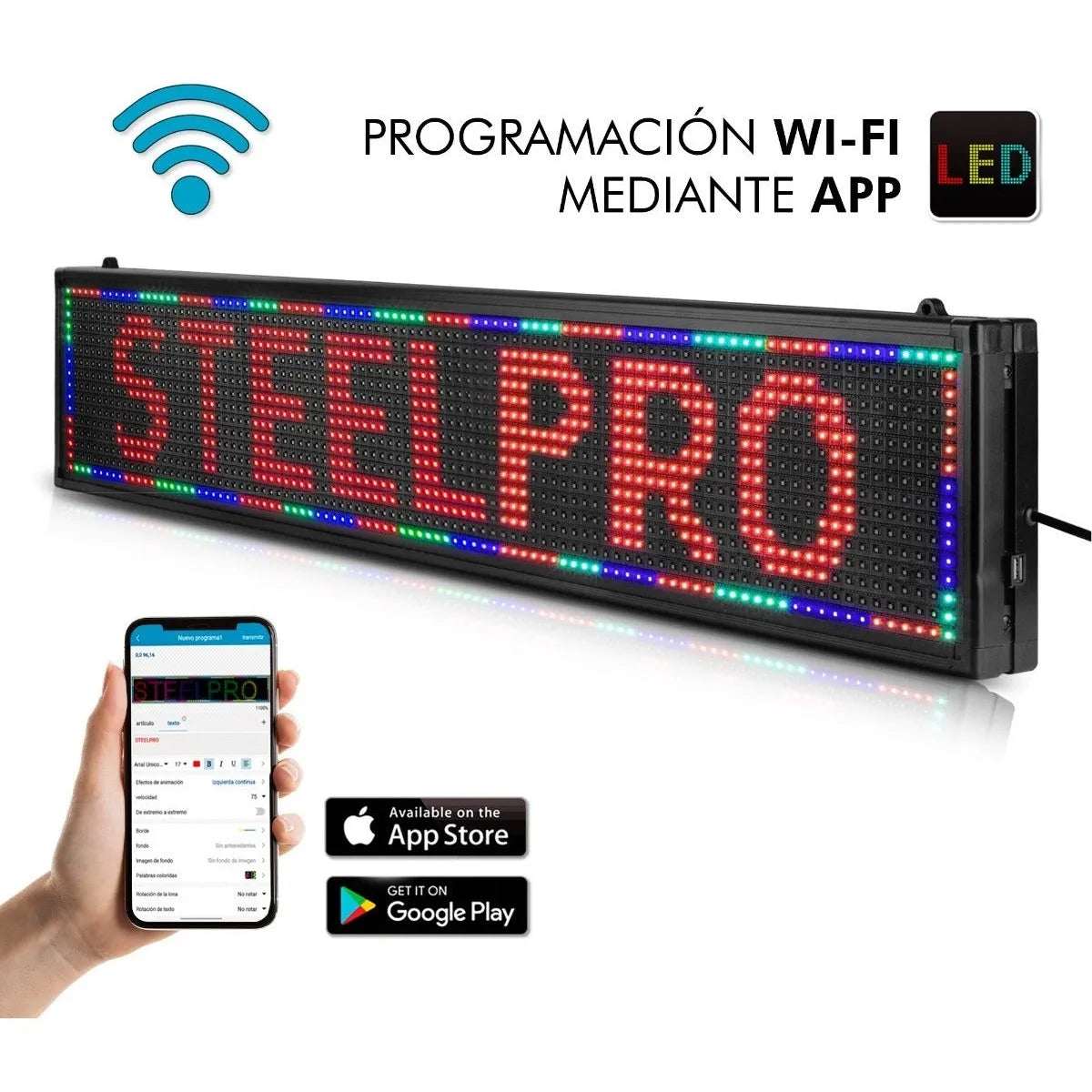 Letrero Led Programable Wifi Publicidad 100cmx20cm Steelpro
