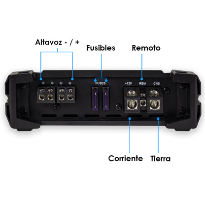 Amplificador Nano2500 Clase D Steelpro para Subwoofer Monoblock Bass 1900W/900W RMS 1 Ohm estable Alto Rendimiento Open Show, LPF, Bass Boost 12 dB,Filtro Subsonico, Fase Variable, Control de Bajos