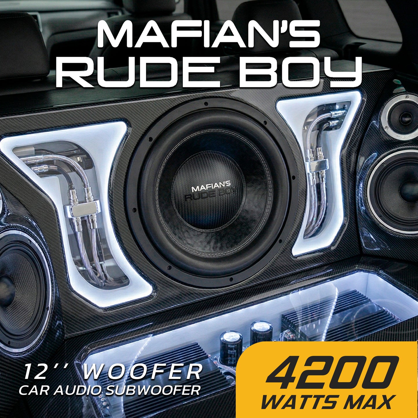 MAFIAN'S Subwoofer 12 pulgadas Premium 4200w Doble Bobina 4+4 OHM SPL The Rude Boy By Steelpro