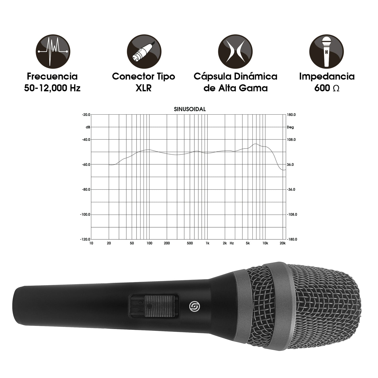 MC-PRO-100 Micrófono Profesional Para Vocalistas Cápsula Dinámica Cardioide XLR Audio En Vivo Karaoke Conferencias Eventos Respuesta 50Hz-12000Hz Steelpro