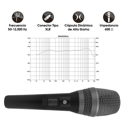 MC-PRO-100 Micrófono Profesional Para Vocalistas Cápsula Dinámica Cardioide XLR Audio En Vivo Karaoke Conferencias Eventos Respuesta 50Hz-12000Hz Steelpro
