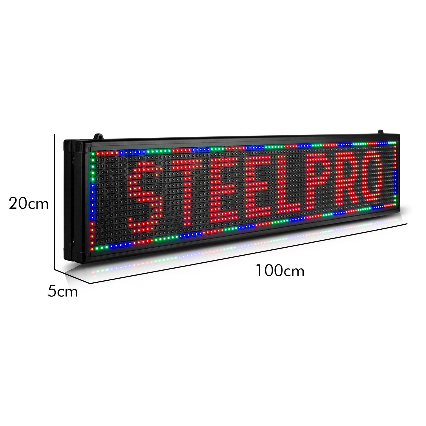 WF-ADV-FULL Letrero LED Programable RGB Full Color 100cm WiFi 16x96 LEDs 1536 LEDs 60 Efectos 3000 Caracteres Programación de Texto Publicidad Digital Pantalla LED para Negocio Steelpro