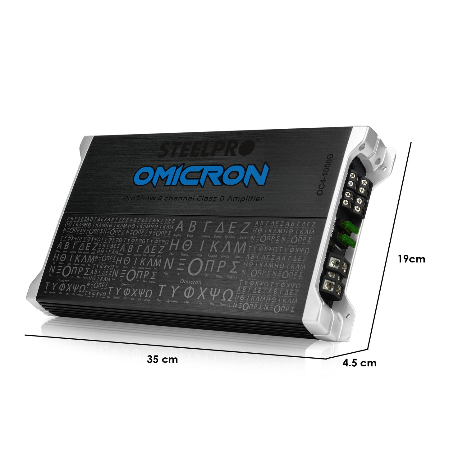 Amplificador OC4-1050D 4 Canales Omicron by Steelpro para Bocinas/Medios Rangos , Full Range 4/2 Ohms Estable, Alto Rendimiento Open Show, Crossover HPF/LPF/ FULL, Modo Bridge para bajos / Bass Boost 6dB
