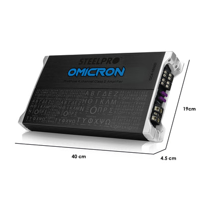 Amplificador OC4-1850D 4 Canales Omicron by Steelpro para Bocinas/Medios Rangos , Full Range 4/2 Ohms Estable, Alto Rendimiento Open Show, Crossover HPF/LPF/ FULL, Modo Bridge para bajos / Bass Boost 6dB