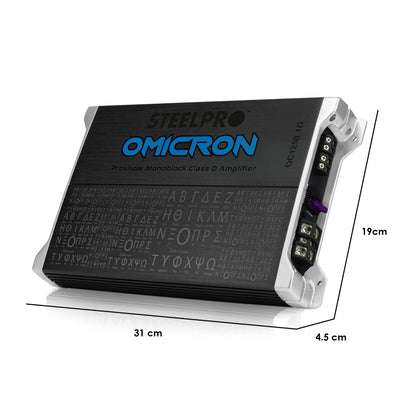 Amplificador OC-1250.1D Omicron by Steelpro para Subwoofer  Monoblock Bass 1250W MAX 2 Ohm estable Alto Rendimiento Open Show, Crossover LPF/FULL, Bass Boost 12 dB, Fase Variable, Control de Bajos