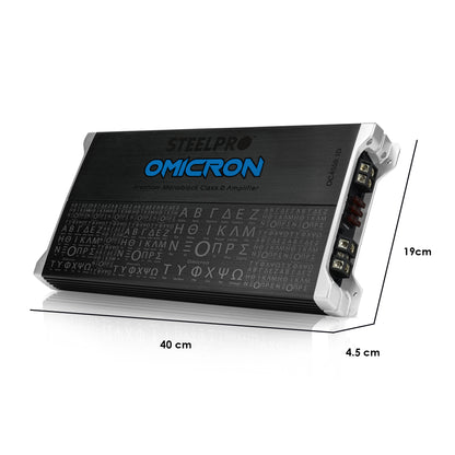 Amplificador OC-4550.1D Clase D Omicron by Steelpro para Subwoofer Monoblock Bass 4550W MAX 1 Ohm estable Alto Rendimiento Open Show, LPF, Bass Boost 12 dB,Filtro Subsonico, Fase Variable, Control de Bajos