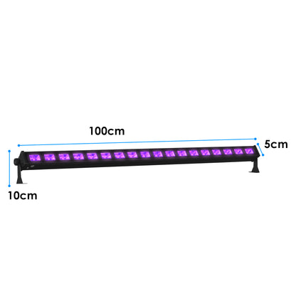 Barra Luz UV 18 LED x 5W Efecto Neón UV185BAR: 99cm Blacklight Switch On/Off Ideal para Fiestas y Objetos Fluorescentes. Potente Ligera (1.05kg) y Fácil Instalar. ¡Resalta tus eventos y decoraciones!