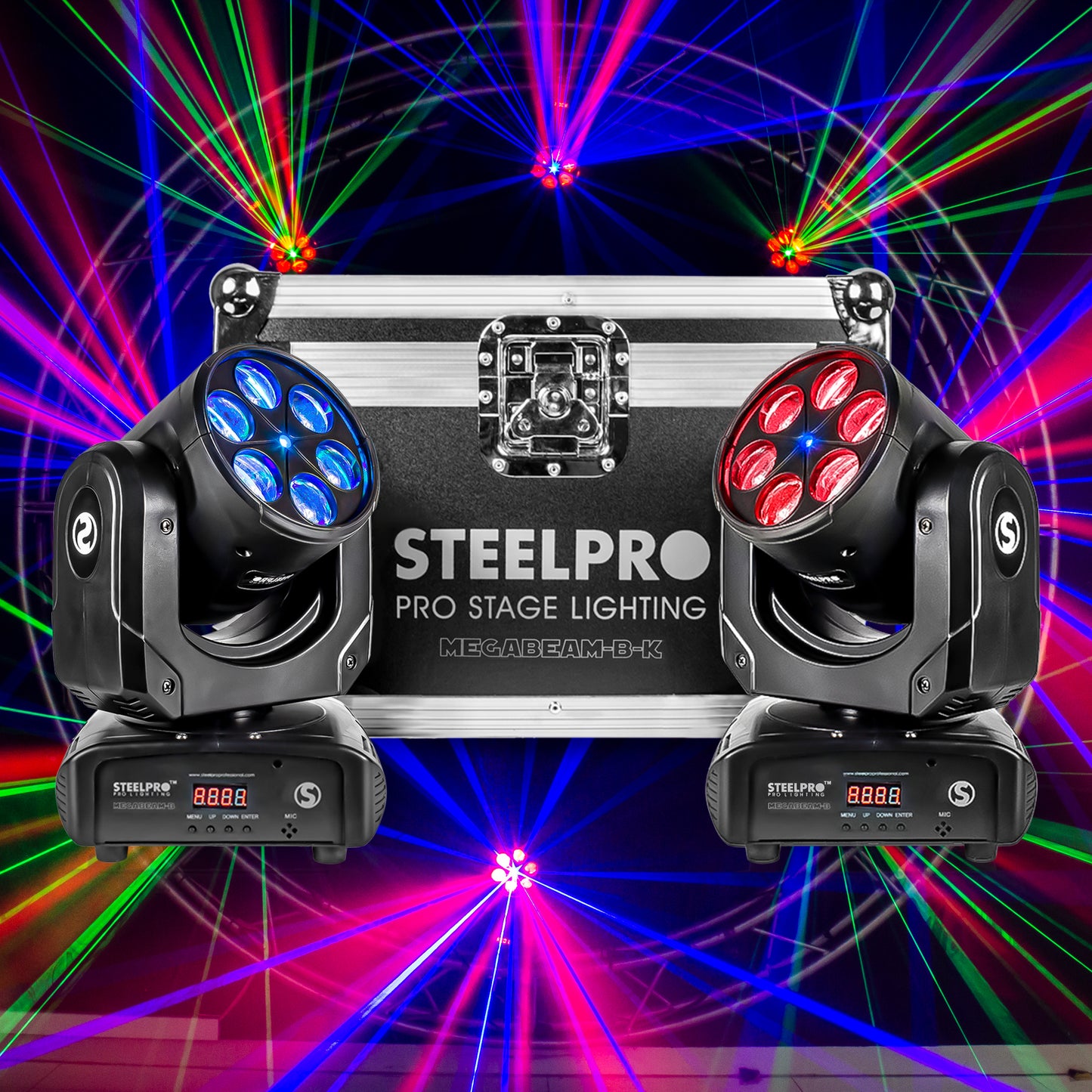 Case Con 2 Cabezas Roboticas Rgbw + Laser Azul - Steelpro