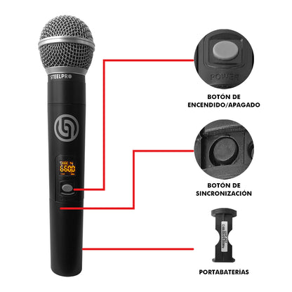 Set Profesional 4 Micrófonos Inalámbricos Uhf 70m Steelpro