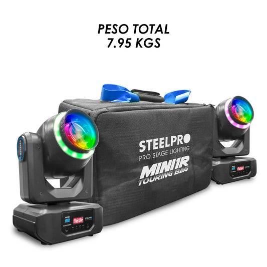 Par de luces robóticas 120W Mini 1 R touring prisma rotatorio 18 caras efecto Rainbow disco 8 colores / 7 colores Aro SMD / 8 Gobos Metalicos 2 Dicroicos DMX512 / 12 Y 14 CANALES Steelpro
