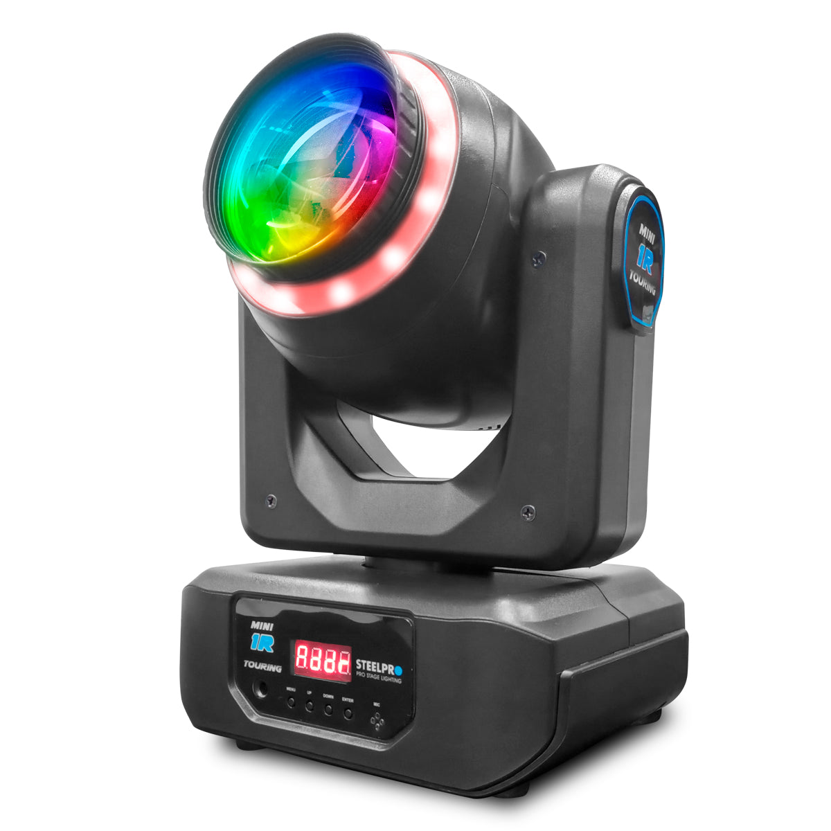 Par de luces robóticas 120W Mini 1 R touring prisma rotatorio 18 caras efecto Rainbow disco 8 colores / 7 colores Aro SMD / 8 Gobos Metalicos 2 Dicroicos DMX512 / 12 Y 14 CANALES Steelpro