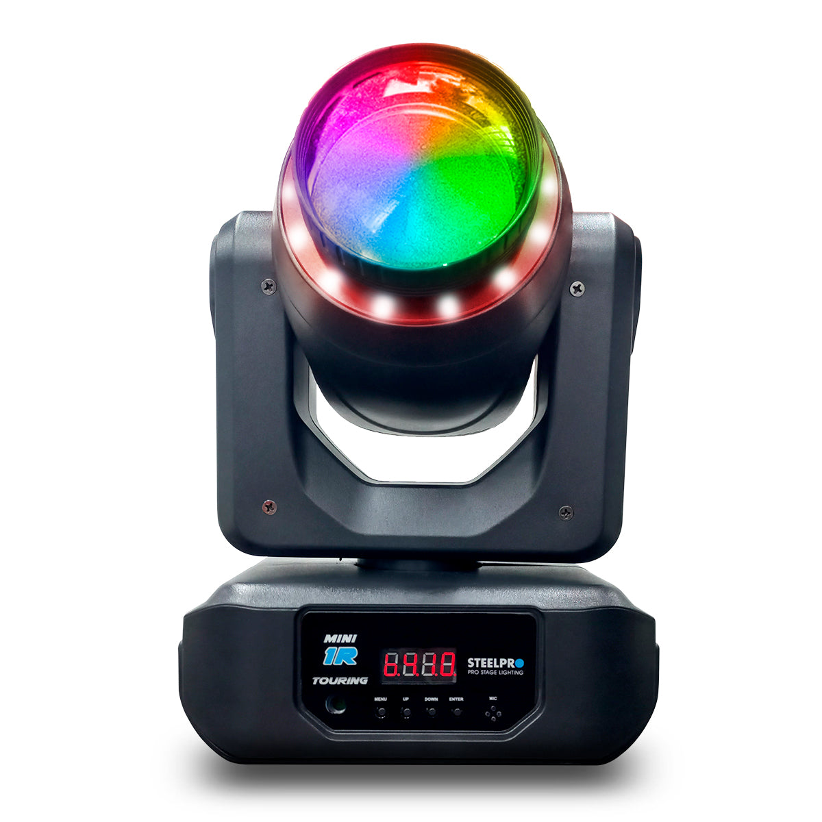 Par de luces robóticas 120W Mini 1 R touring prisma rotatorio 18 caras efecto Rainbow disco 8 colores / 7 colores Aro SMD / 8 Gobos Metalicos 2 Dicroicos DMX512 / 12 Y 14 CANALES Steelpro