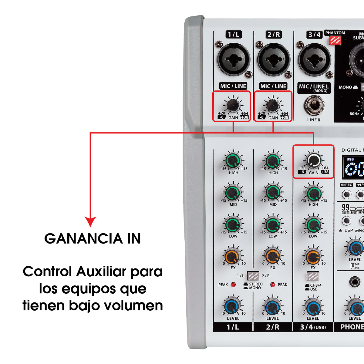 Steelpro MIX-4.1PRO Mezcladora de Audio Voz de Ardilla y Diablo 99 Efectos DSP 4.1 Canales Profesional con Salida Subwoofer Independiente EQ 3 Bandas LPF 80-250Hz Bluetooth USB Phantom 48V Interfaz PC