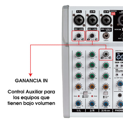 Steelpro MIX-4.1PRO Mezcladora de Audio Voz de Ardilla y Diablo 99 Efectos DSP 4.1 Canales Profesional con Salida Subwoofer Independiente EQ 3 Bandas LPF 80-250Hz Bluetooth USB Phantom 48V Interfaz PC