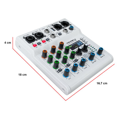 Mezcladora 4 Canales Dsp 99 Efectos Pro Bluetooth /usb Analogica Color Blanco Voz De Diablo Y Voz De Ardilla Steelpro