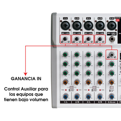 Steelpro MIX-6.1PRO Mezcladora de Audio Voz de Ardilla y Diablo 99 Efectos DSP 6.1 Canales Profesional con Salida Subwoofer Independiente EQ 3 Bandas LPF 80-250Hz Bluetooth USB Phantom 48V Interfaz PC