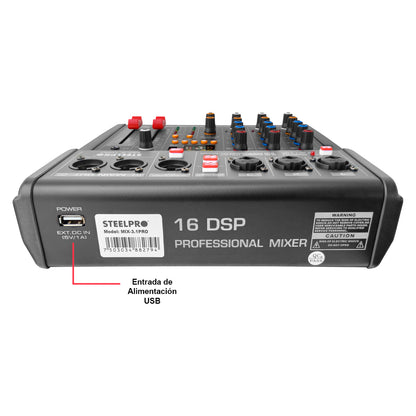Mezcladora 4 Canales 3+subwoofer Xlr Bluetooth Usb Steelpro