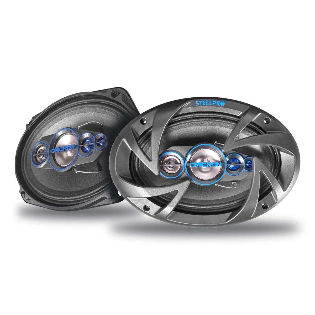 Par De Bocina para auto De 6x9 5 Vias Full Range / Suspensión doble / Omicron By Steelpro Color negro con azul