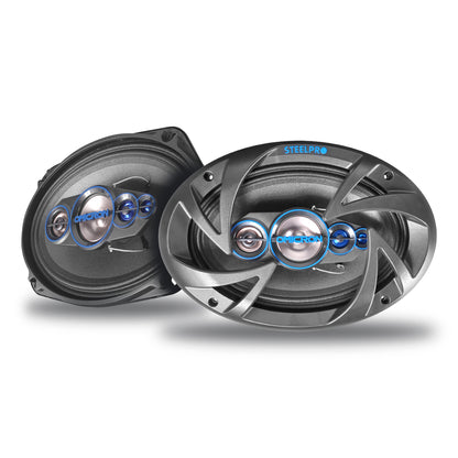 Par De Bocina para auto De 6x9 5 Vias Full Range / Suspensión doble / Omicron By Steelpro Color negro con azul