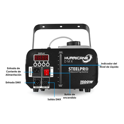 Maquina De Humo 1500w Control Inalámbrico Steelpro Hurricane Color Negro