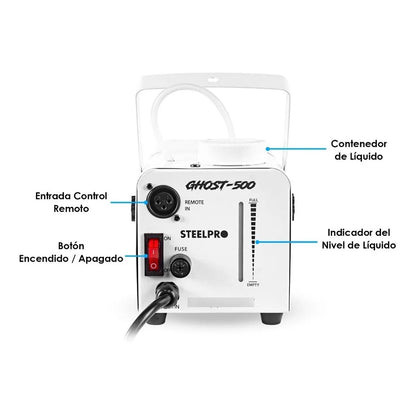 Maquina De Humo 500w + 1 Litro Liquido Ultra Niebla Steelpro