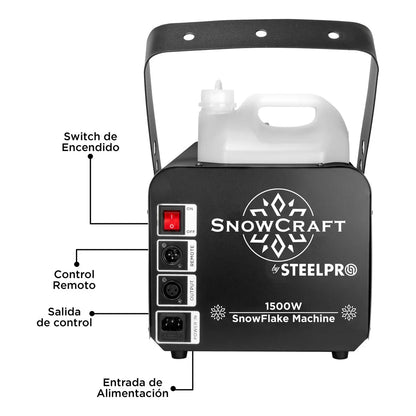 Maquina De Nieve Artificial 1500w + 1 Gl. Liq Nieve Steelpro