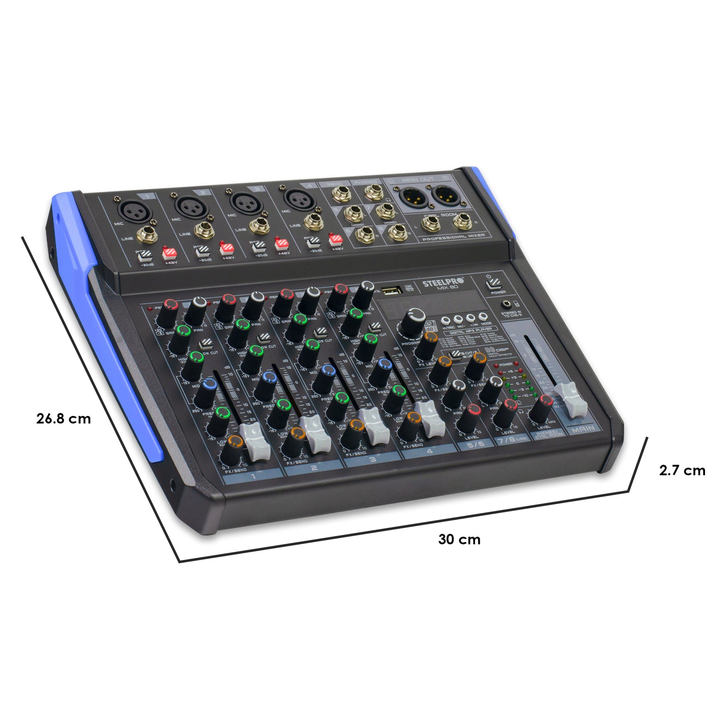 MIX 80 Mezcladora Profesional 8 Canales 16 Efectos Usb Bluetooth Steelpro