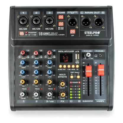 Mezcladora 4 Canales 3+subwoofer Xlr Bluetooth Usb Steelpro