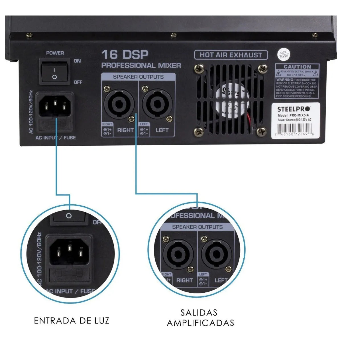 Mezcladora 5 Canales Tarjeta De Sonido Amplificada Steelpro