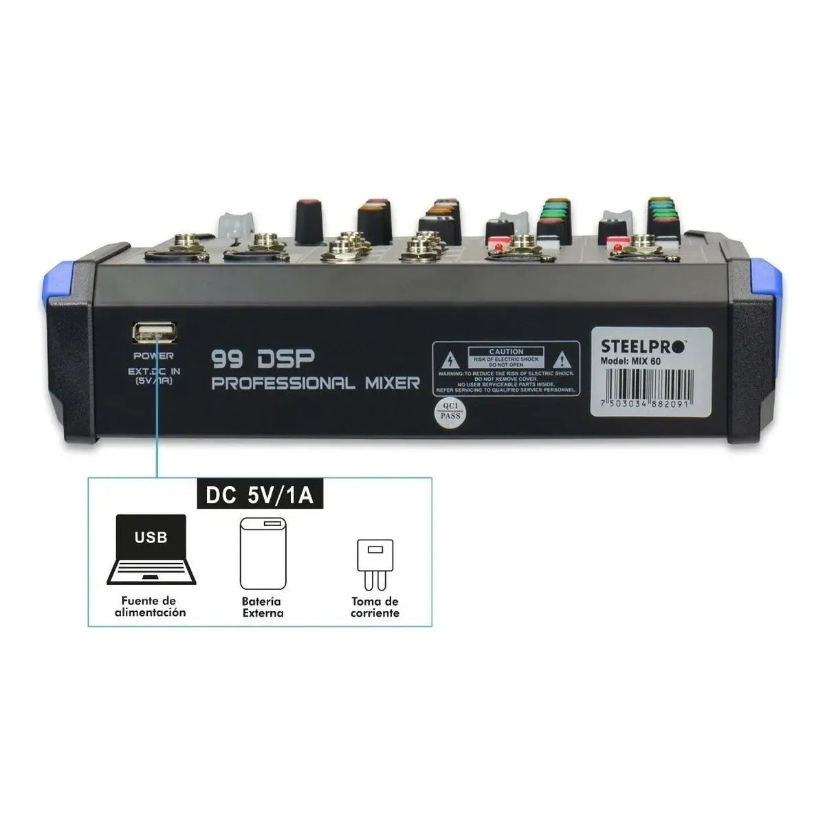Mezcladora Audio 6 Canales 99 Efectos Bluetooth By Steelpro