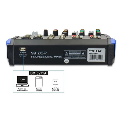 Mezcladora Audio 6 Canales 99 Efectos Bluetooth By Steelpro