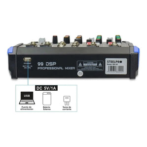 Mezcladora Audio 6 Canales 99 Efectos Bluetooth By Steelpro